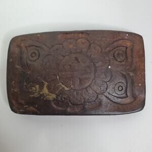 Vintage Leather Hand Tooled Southwest Style Belt Buckle Butterfly floral